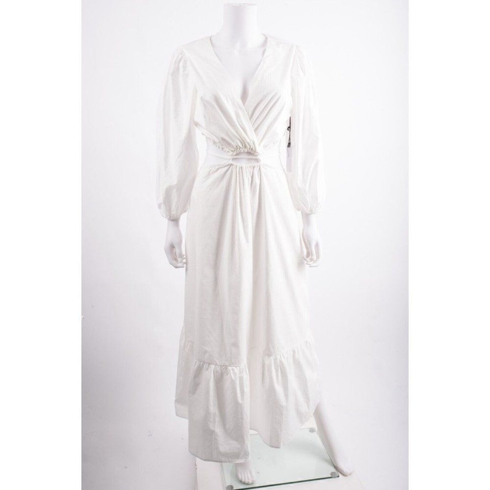 ASTR The Label Rosewood Dress Cut Out Crossover Balloon sleeve Size L White NWT
